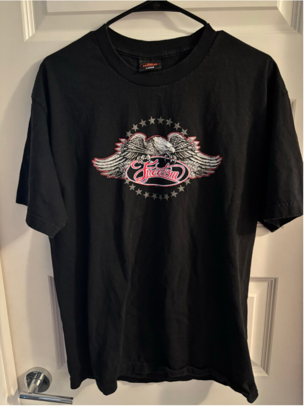 Vintage Hot Leathers Freedom Eagle Biker T-Shirt Size Large Black Double Sided G